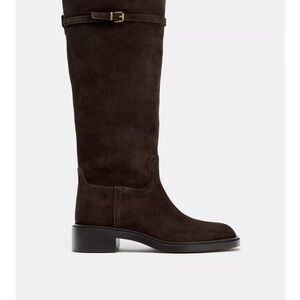 Zara Dark Brown Suede Over-the-Knee Boots